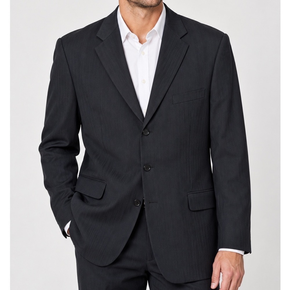Caravelli Italy 46L 40W Charcoal Windowpane 3 Button Blazer Sport Coat Mens